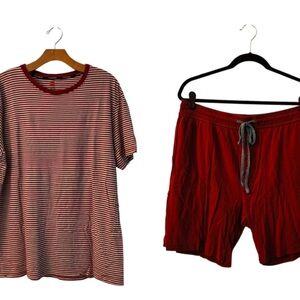 Hanes Red and White Striped T-Shirt and Shorts Set Size L 10 0510